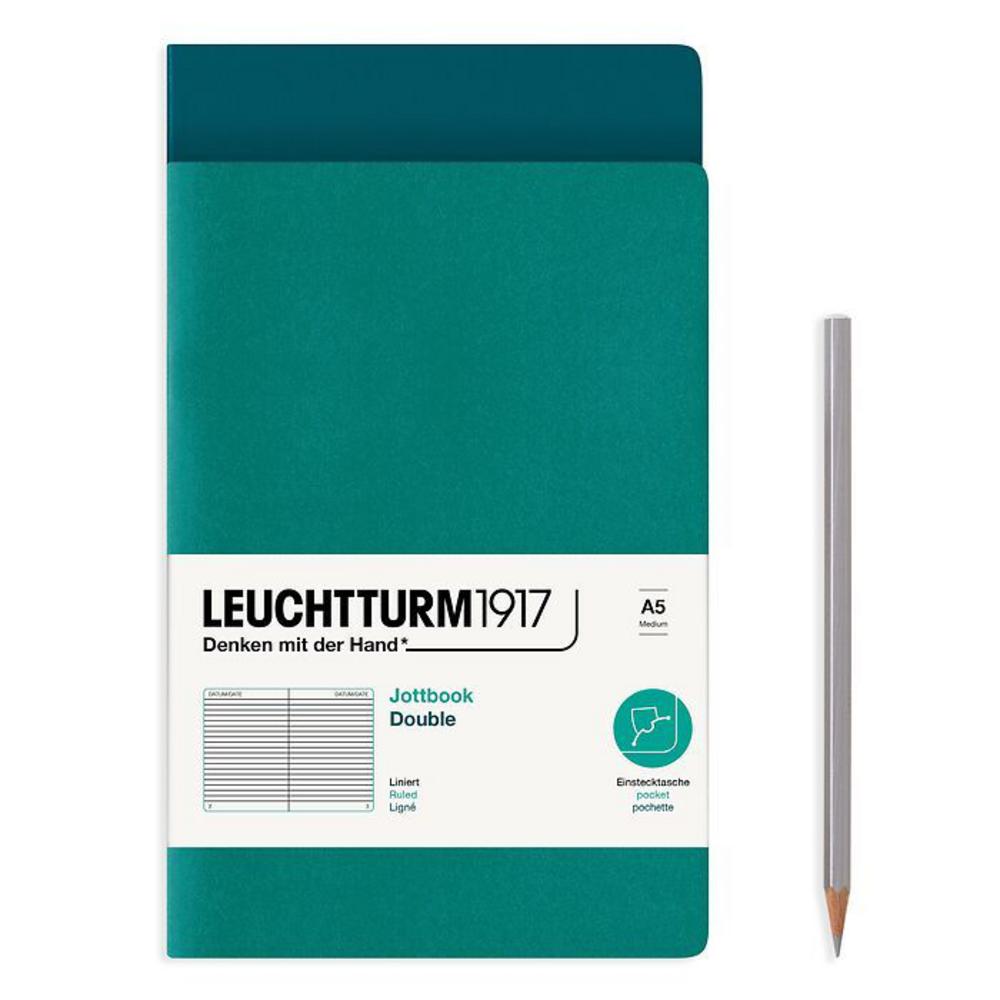 Leuchtturm, Green, Journal, Art & School, A5, Ruled, Jottbook Double, Aquamarine & Pacific Green, 724284